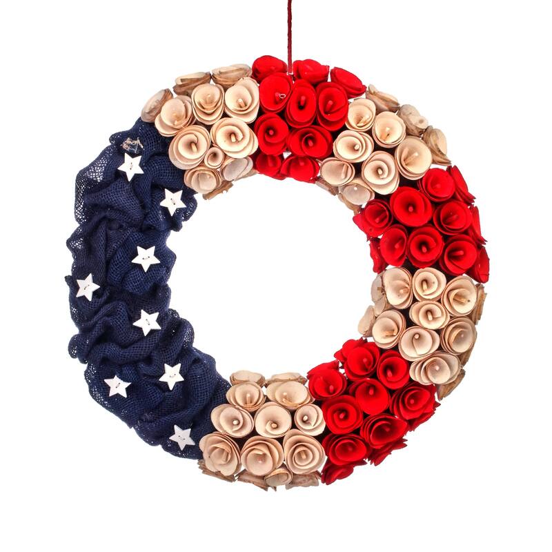 Wood Chip And Burlap Independence Wreath 19"