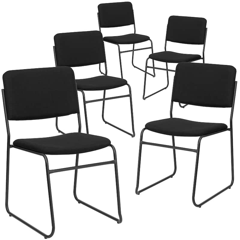 5 Pack 500 lb. Capacity High Density Stacking Chair - 23"D x 18.75"W x 32.25"H - Black Fabric/Black Frame