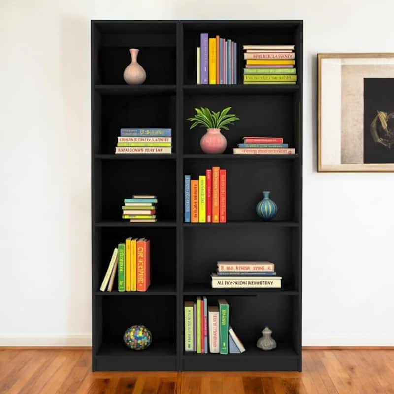 HomeRoots 71" Black Five Tier Bookcase - Black