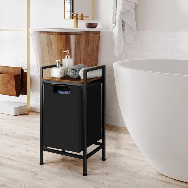 Laundry Hamper with Shelf Small Laundry Sorter - 14.8"L x 11.8"W x 29.3"H - 14.8"L x 11.8"W x 29.3"H - Brown&Black