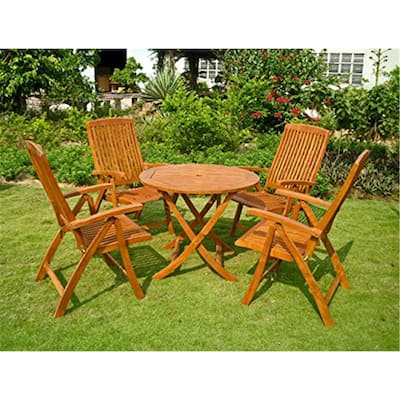 Outdoor Dining Set - 5 Piece Patio Table & Chairs - Folding Bistro Set - Balau Wood Furniture