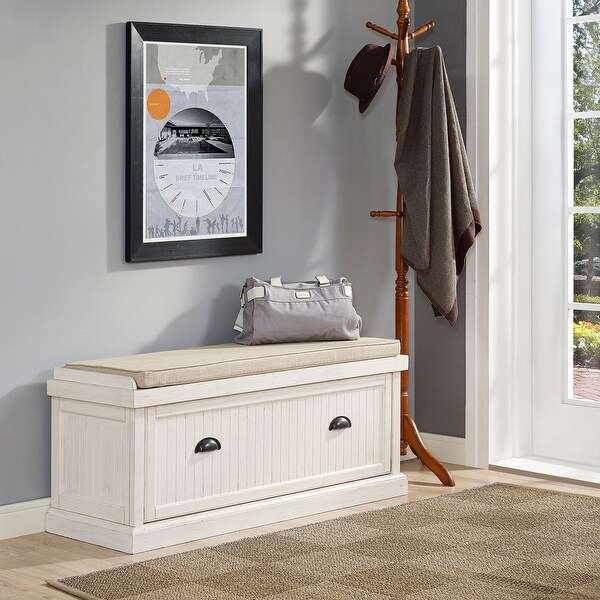 Seaside Distressed White Finish Wood Entryway Bench 47.25 "W x 18 "D