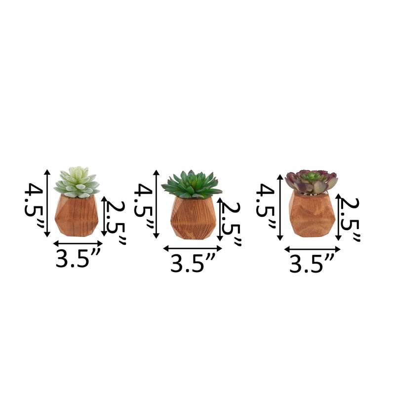 SET OF 3 Faux Succulent in WOOD Pot - ONE-SIZE