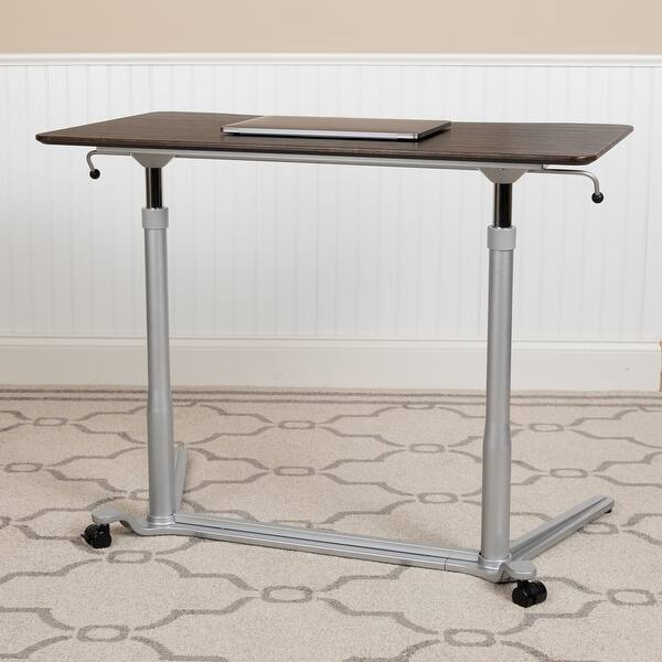 Shop Lancaster Home Adjustable Sit Stand Ergonomic Computer Desk Overstock 12328732 Brown Wood Finish