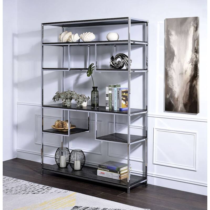 Bookshelf, Rustic Gray Oak & Chrome Bed Bath & Beyond 37783216