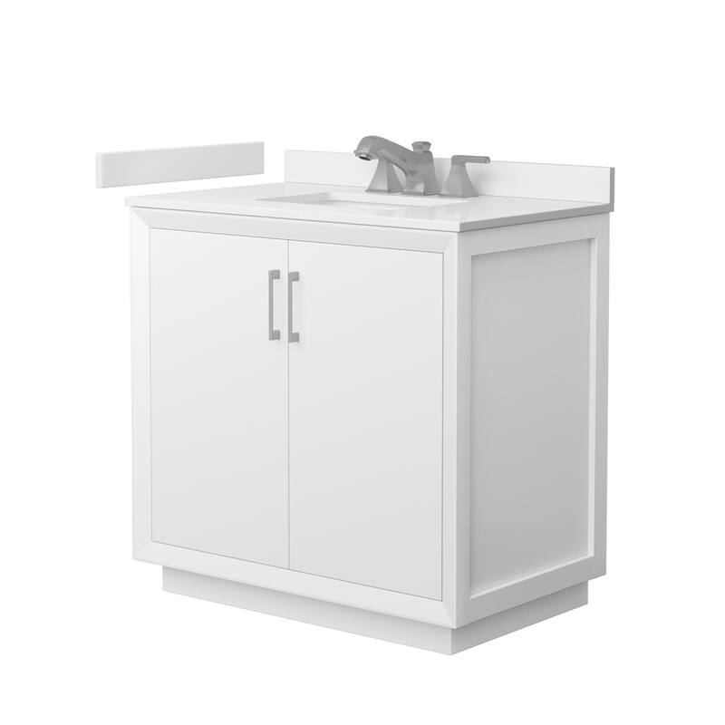 Wyndham Collection WCF4141-36S-VCA-US3MXX Strada 36" Free Standing - White / White Cultured Marble Top / Brushed Nickel