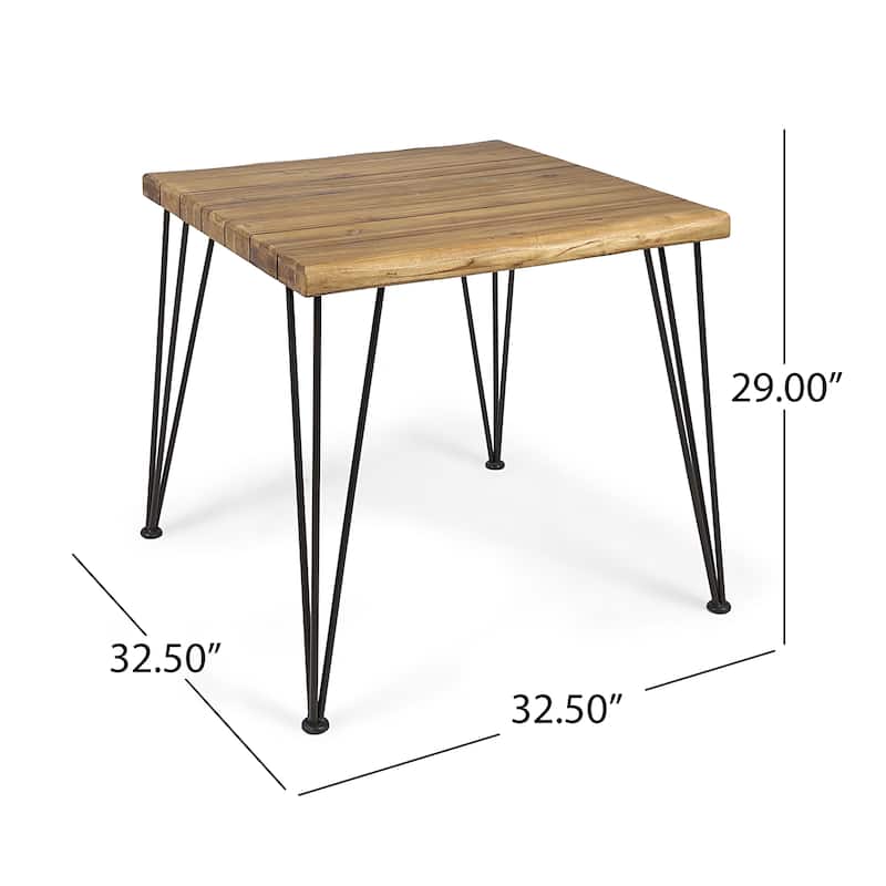 Industrial Wood Dining Table 32.5 Inch Teak Outdoor Metal Hairpin Legs