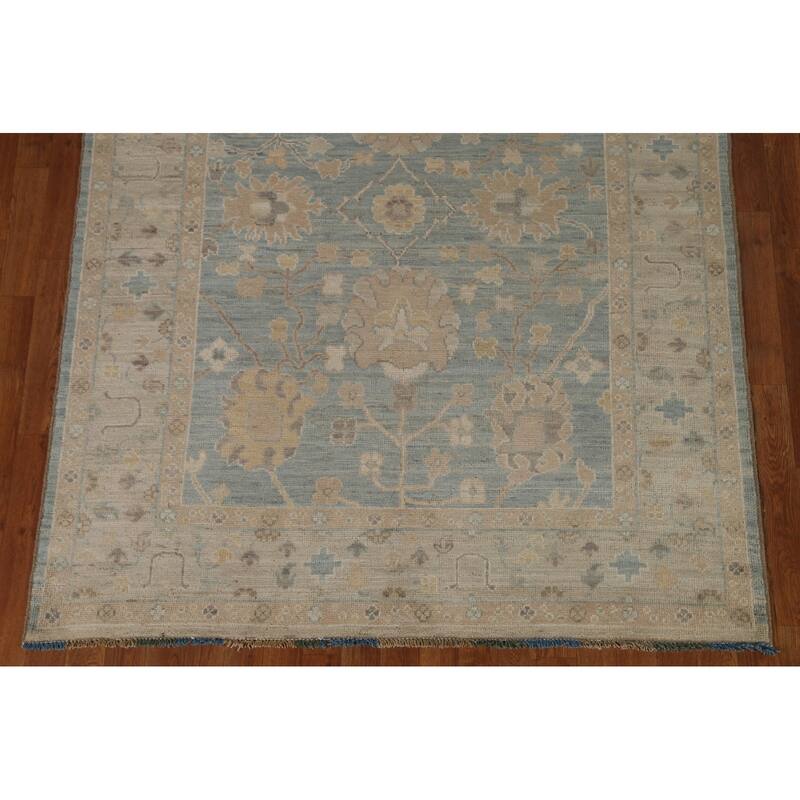 Vegetable Dye Blue Oushak Turkish Area Rug Hand-knotted Wool Carpet - 5'3" x 7'0"