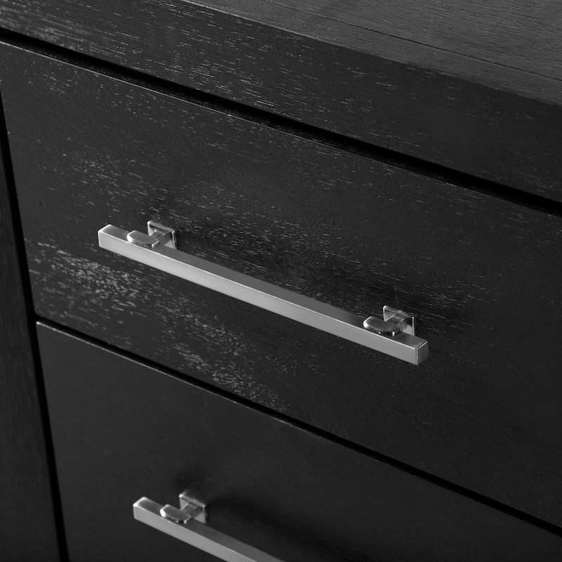 Furniture of America Alaric Modern Black Solid Wood Nightstand with 2 Drawers and USB Ports
