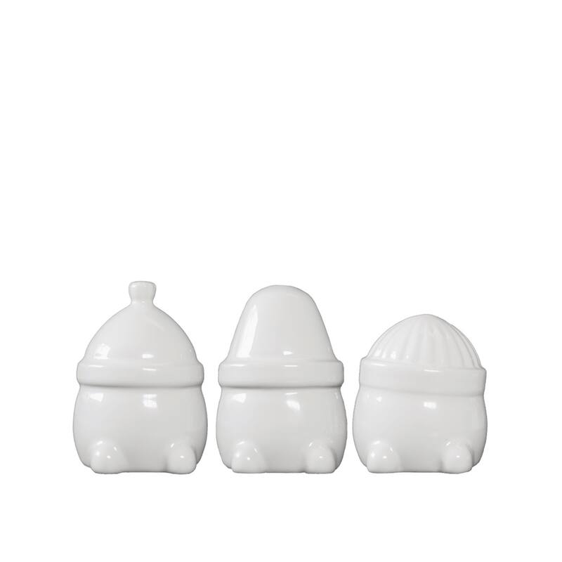 Shiny Hipster Santa Gnome Triplet Christmas Figurines - 2.75" - White - Set of 3