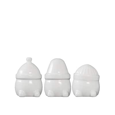 Shiny Hipster Santa Gnome Triplet Christmas Figurines - 2.75" - White - Set of 3