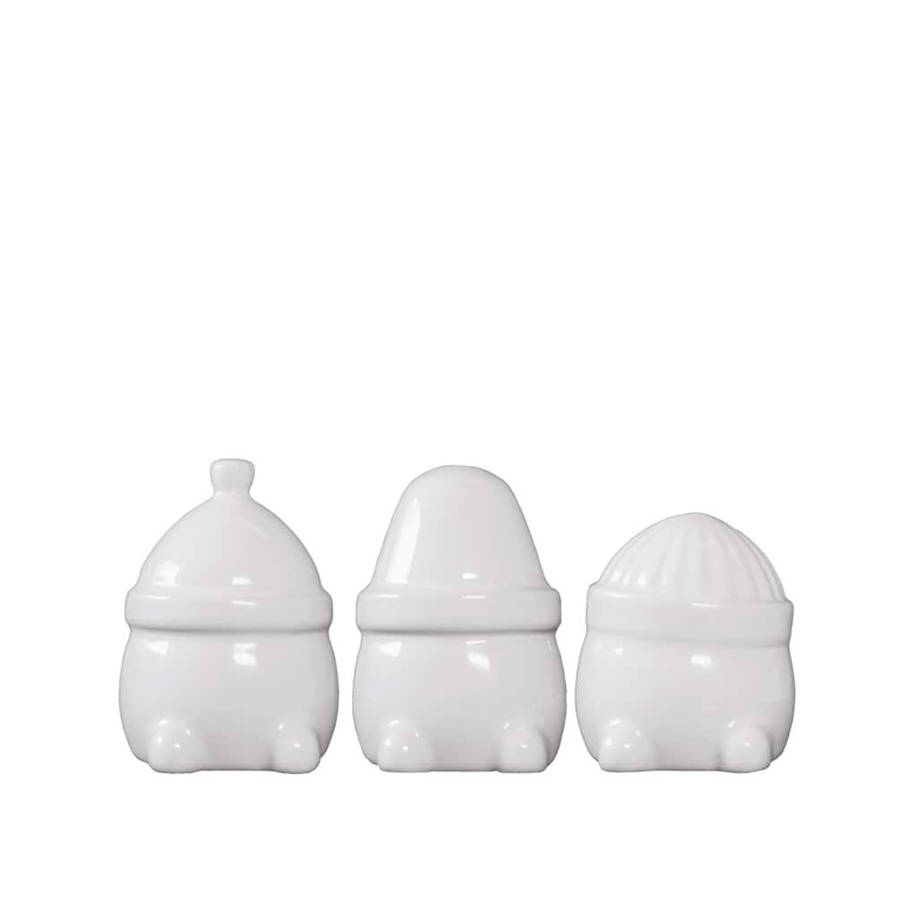 Shiny Hipster Santa Gnome Triplet Christmas Figurines - 2.75" - White - Set of 3