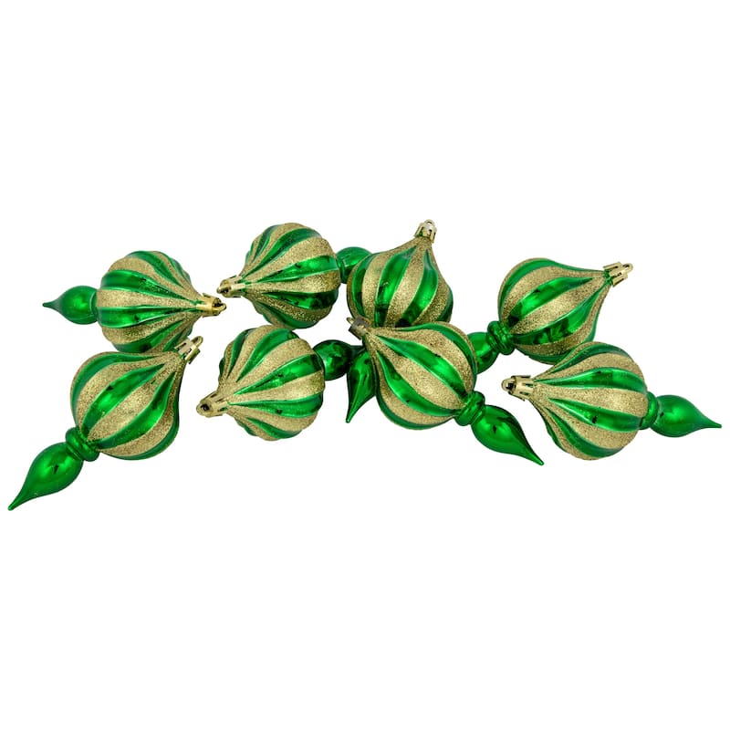 8ct Green Shatterproof Finial Christmas Ornaments, 4.75"