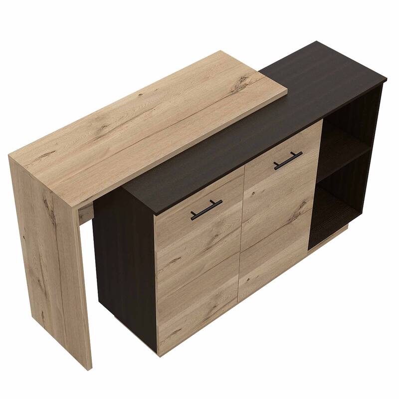 HomeRoots Natural and Natural And Black 59" Kitchen Island With Storage - 20" X 40" X 20"