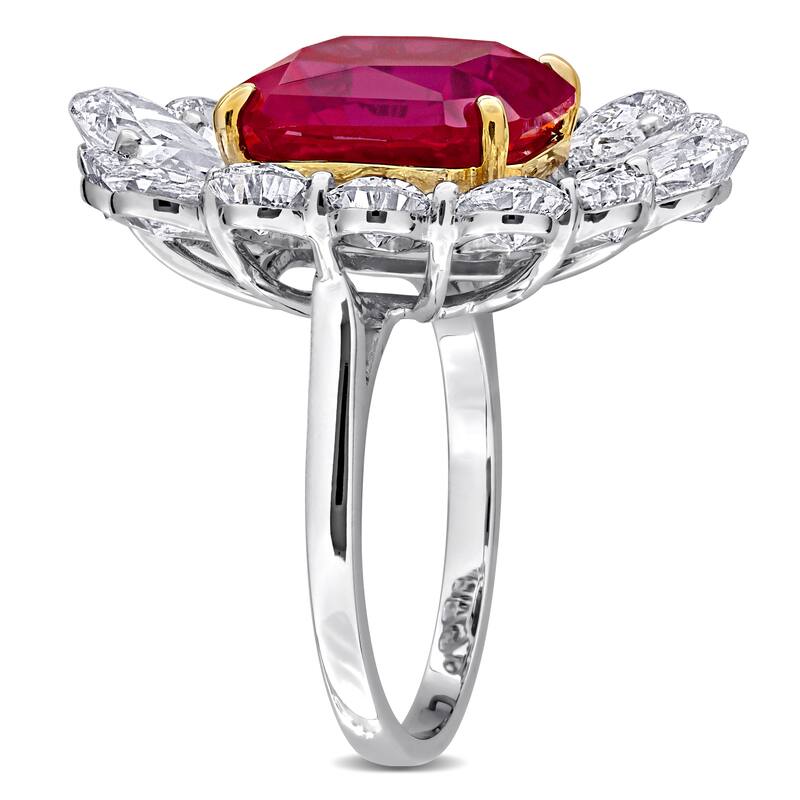 Miadora 11ct TGW Created Ruby 5 1/2ct TW Lab-Grown Diamond Flower Ring 18k Two-Tone Gold