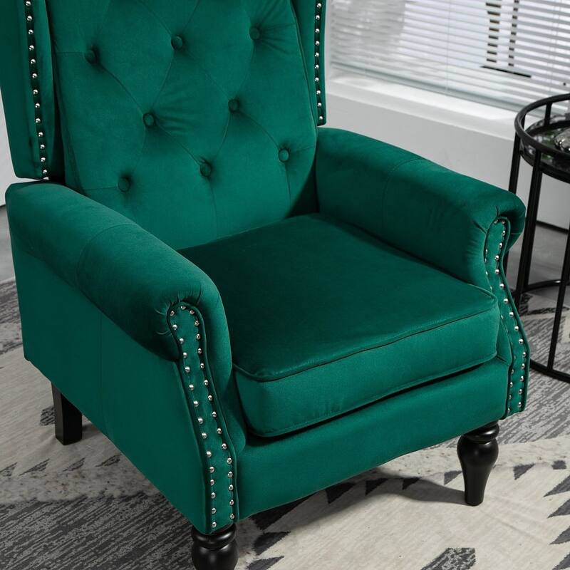 Transitional Wingback Accent Chair Armchair with Sturdy Wood Legs
