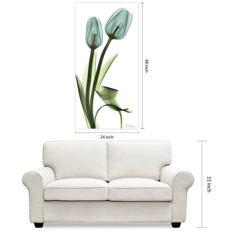 "Blue Tulips" Frameless Free Floating Tempered Glass Panel Graphic Wall Art