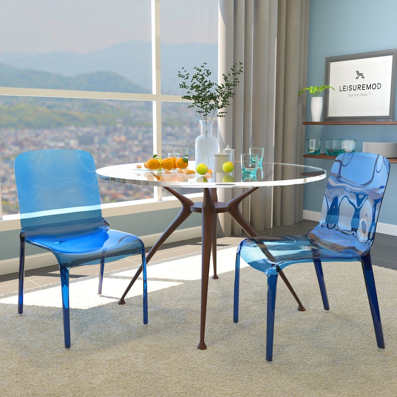 Stackable Plastic Dining Chair Set of 2 Modern Full Back Acrylic Transparent Side Chair