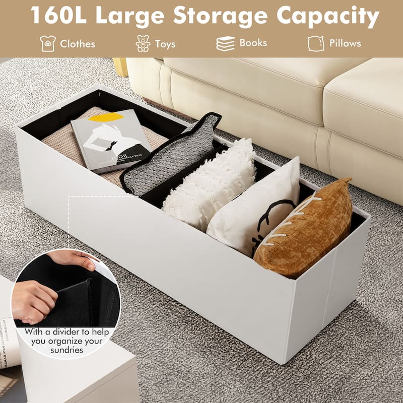 Costway 45''x15''x15'' Large Folding Storage Faux Leather Ottoman