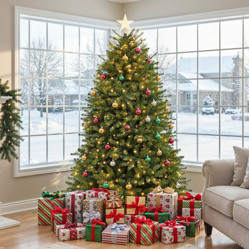 Elegant Pre-Lit Artificial Christmas Tree Collection , Multiple Styles with Remote Control & Snow Flocking
