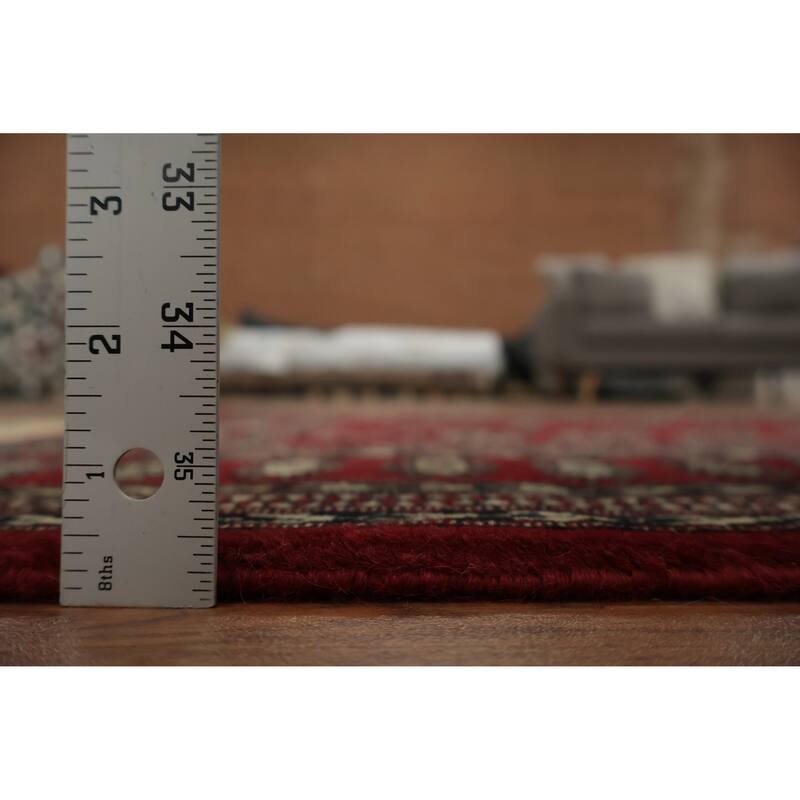 Hand Knotted Oriental 100% Wool Carpet Traditional Geometric Red Bokhara Area Rug - 5' 8'' X 4' 1''