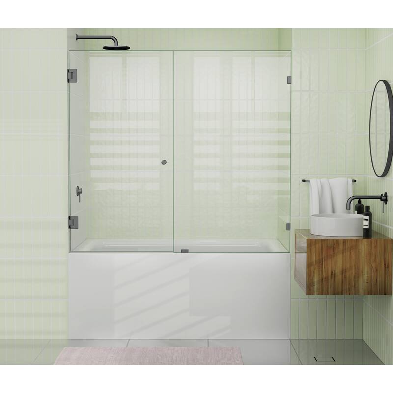 Glass Warehouse 58.25" x 57.75" Frameless Shower Bath Door - Wall Hinge - Oil Rubbed Bronze