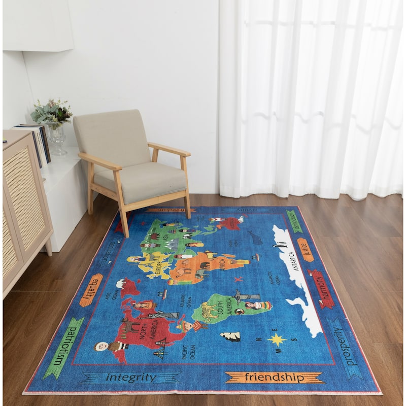 Kids Collection Discover the World Navy Area Rug