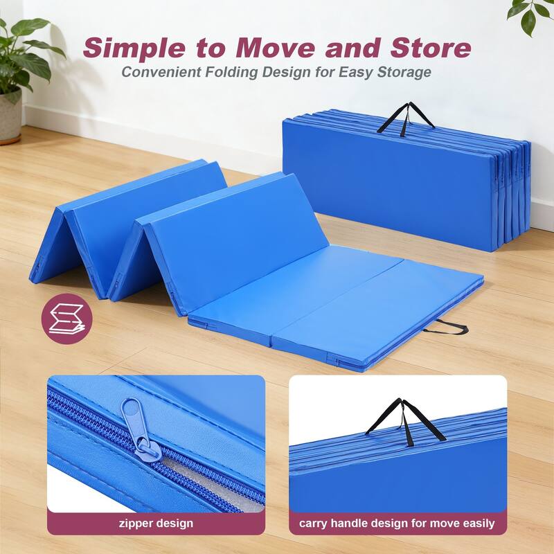 Zenova Gymnastics Mat 4FT x 8F Folding Exercise Mat 6 Panel Thick Tumbling Mats - 8FT