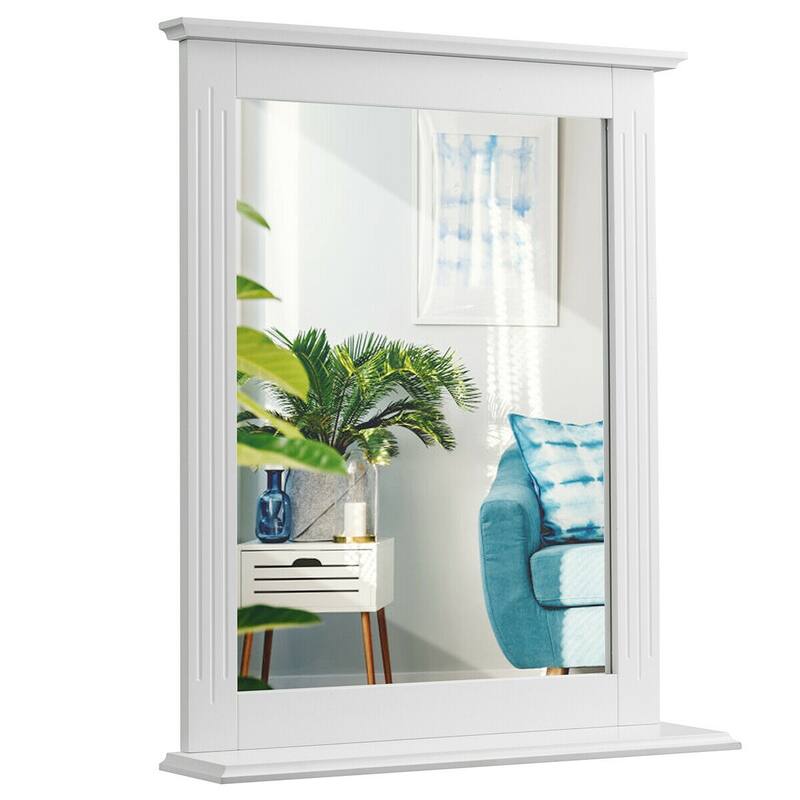 Gymax Bathroom Wall Mirror W/Shelf Square Vanity Makeup Mirror