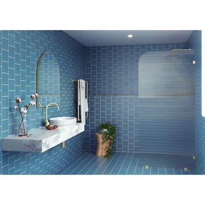 Glass Warehouse 36" x 78" Frameless Shower Door - Single Fixed Panel Fluted Frosted Radius