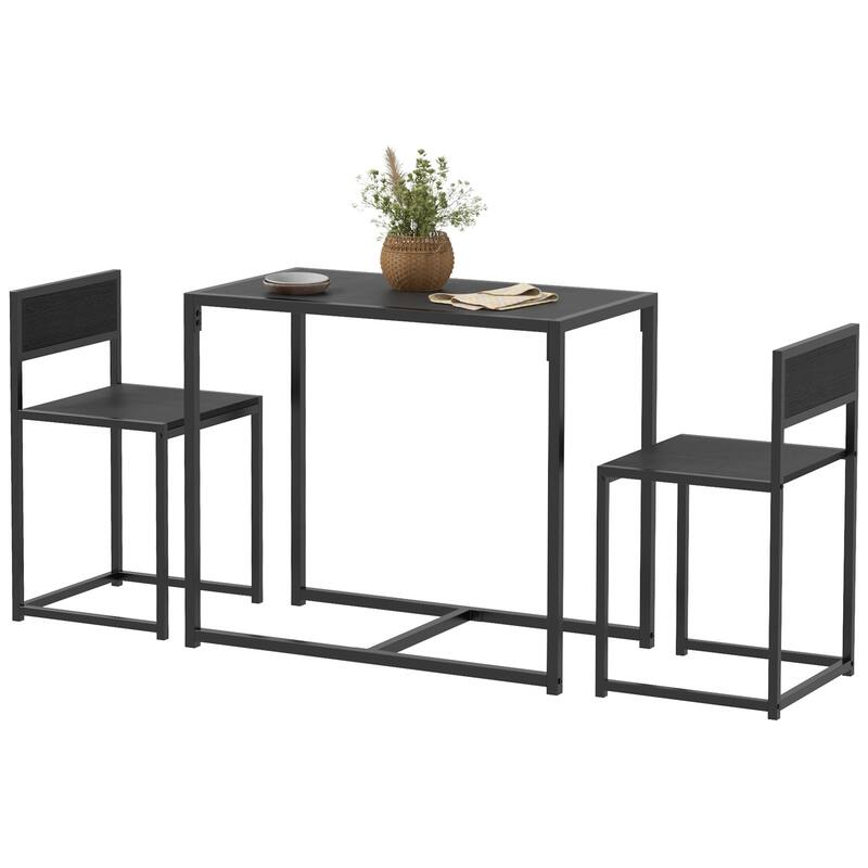 Modern Style 3-Piece Dining Set with Rectangular Footrest Table and 2 Steel Open Back Dining Chairs