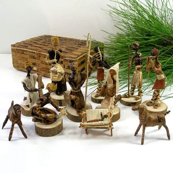 slide 1 of 10, Handmade Banana Fiber Nativity Set (Kenya)