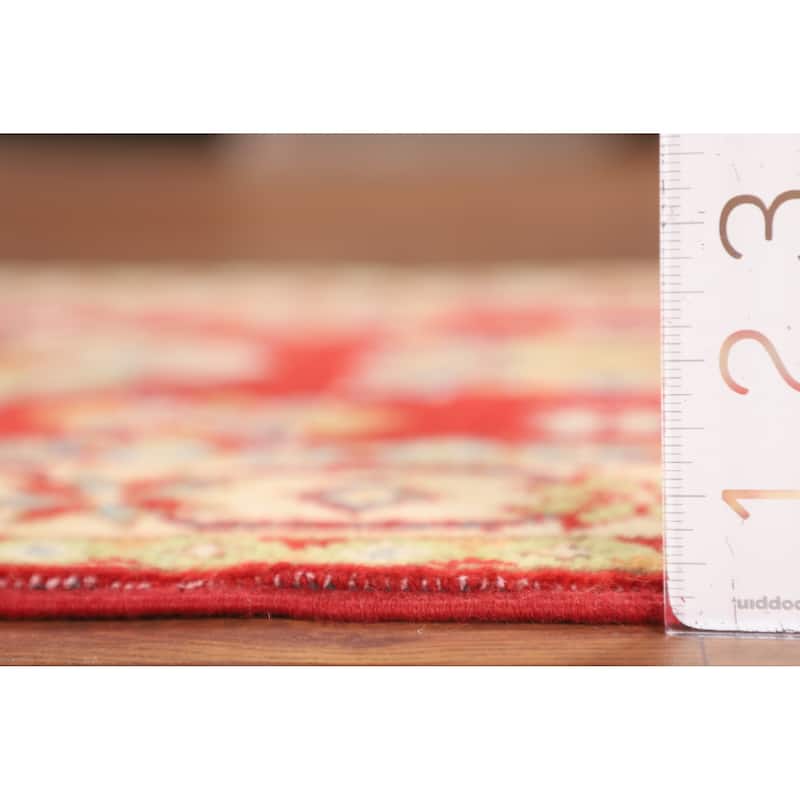 Geometric Red Kazak Oriental Runner Rug Hand-Knotted Wool Carpet - 2'2" x 6'3"