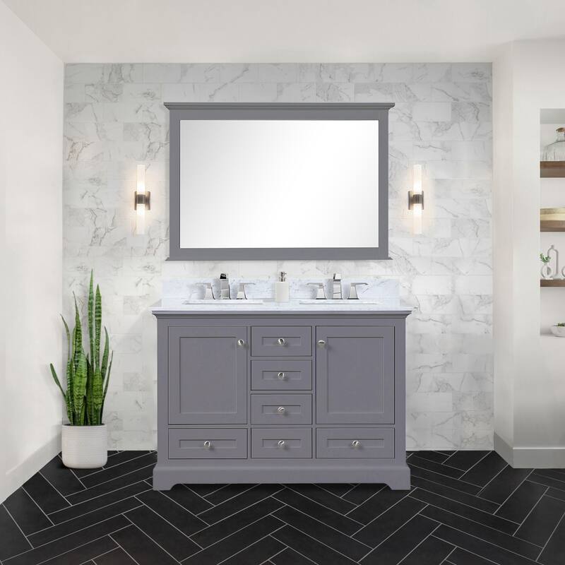 Dukes 48 in. W x 22 in. D Dark Grey Double Bath Vanity and Carrara Marble Top - Painted - Grey - Double Vanities