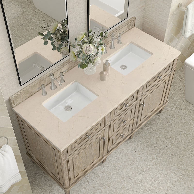 James Martin Vanities Lorelai 60" Double Vanity, Whitewashed Oak - Eternal Marfil