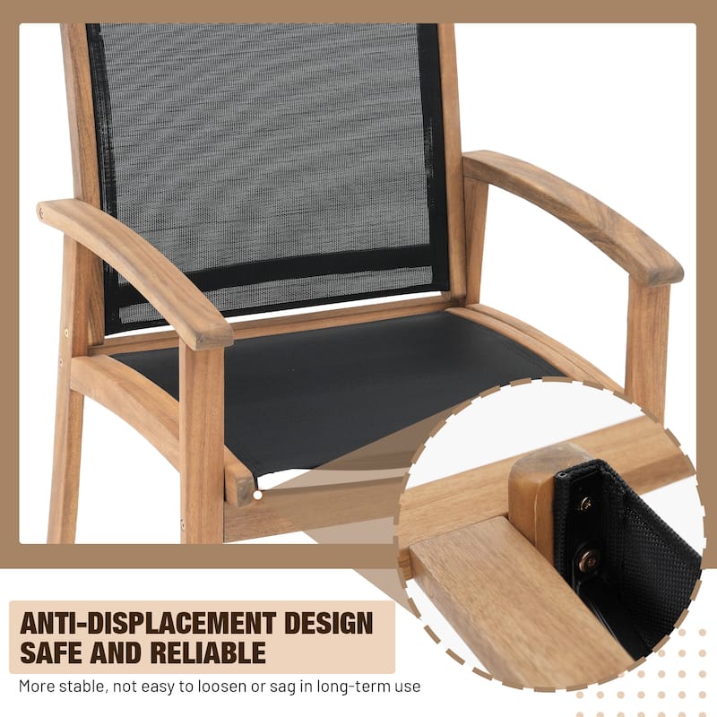 Outdoor Wooden Armchairs with Textilene Back (Set of 4)