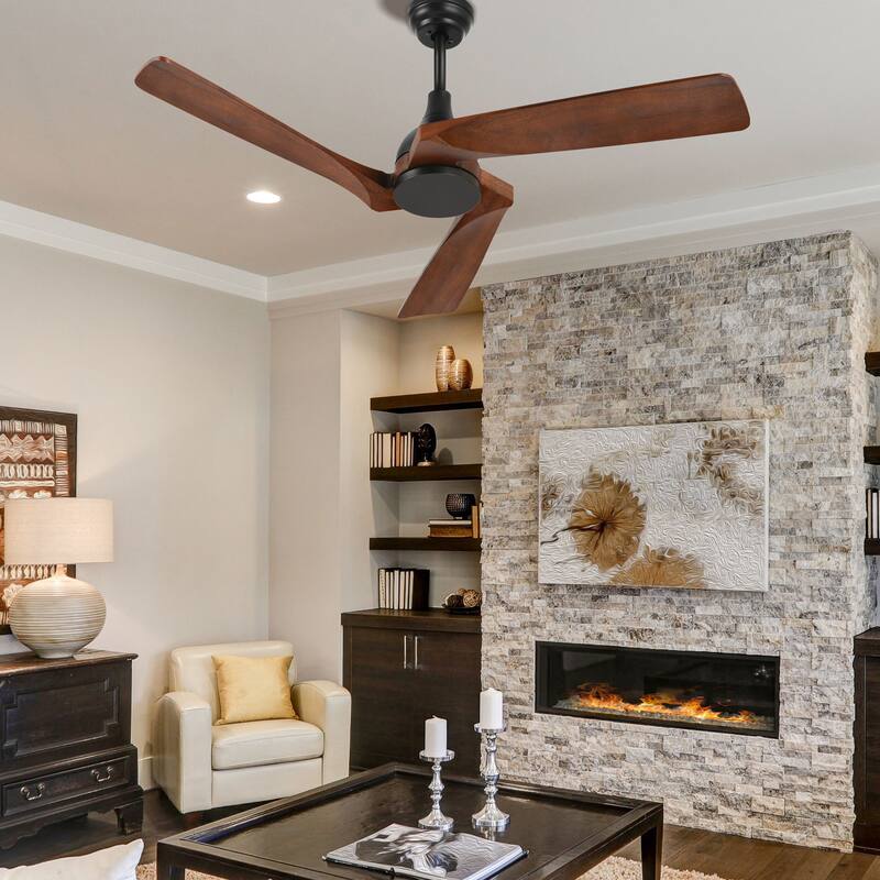 Moasis 52" Ceiling Fan with 3 Solid Wood Blades and Remote Control No Lights - Walnut