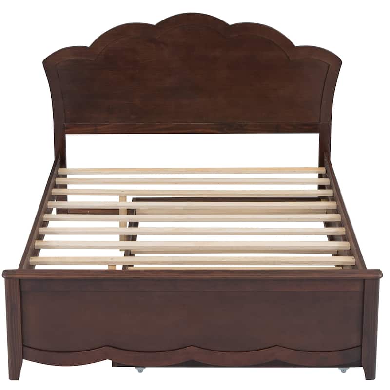 Wood Platform Bed with Headboard and Twin Size Trundle