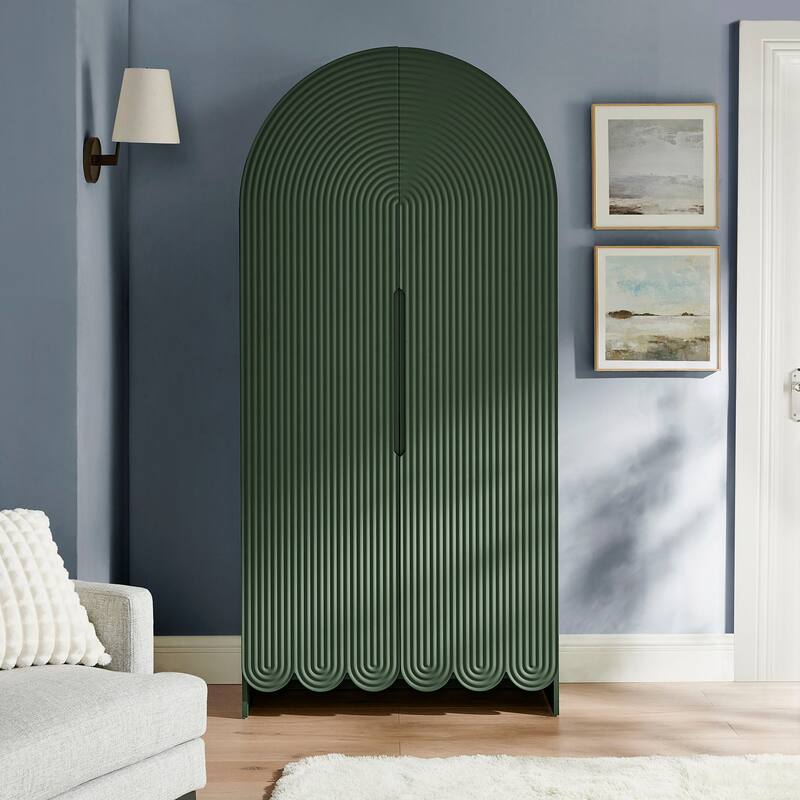 Dahlia 78 Inch Fluted and Scalloped Arched Storage Cabinet - Hunter Green