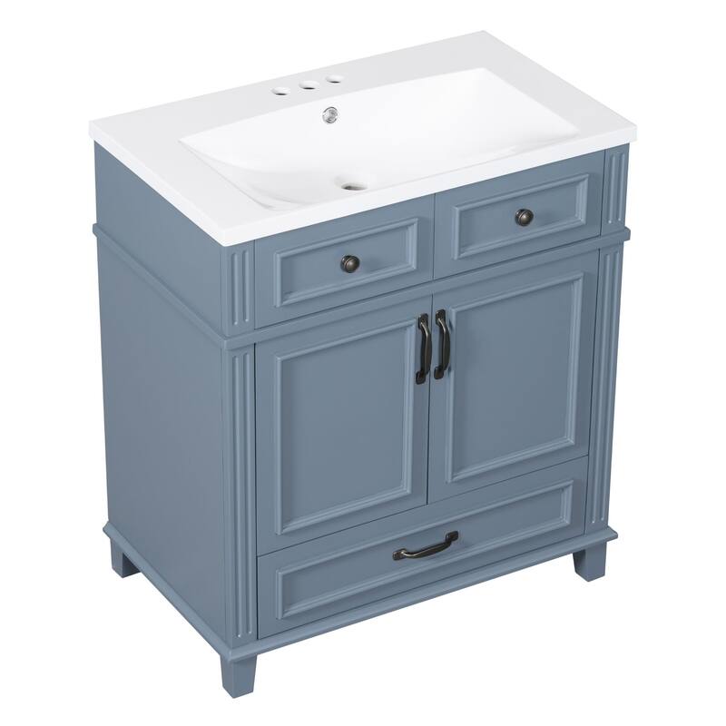 30-Inch Blue Modern Bathroom Vanity with Resin Sink, Soft-Close Doors & Multi-Purpose Storage Cabinet