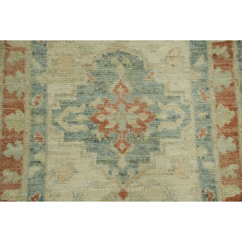 Vegetable Dye Wool Oushak Turkish Foyer Rug, Medallion Geometric Carpet - 2' 11'' X 1' 11''