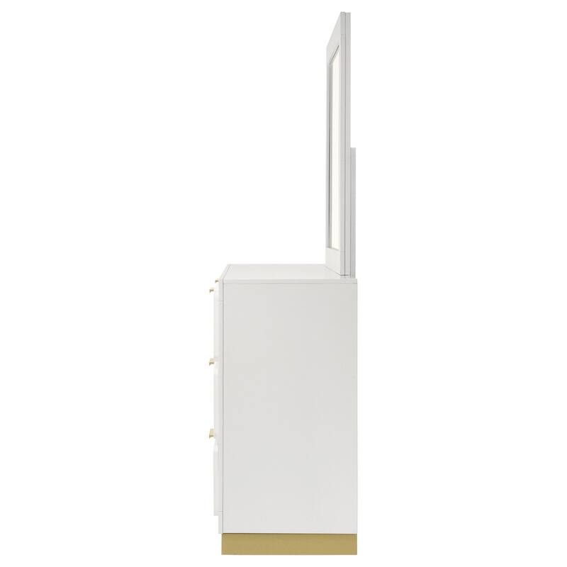 6-Drawer White Dresser and Mirror Set with Clean Contemporary Design, Spacious Storage, and Smooth Glide Drawers