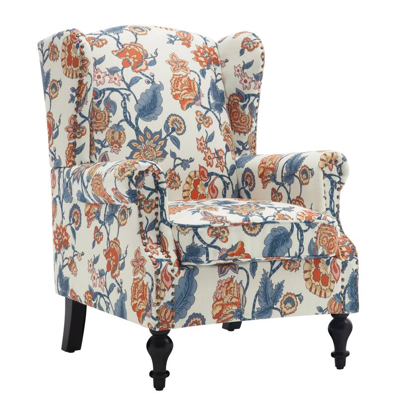 HOMYKA 29'' Wide Floral Pattern Wingback Accent Armchair with Nailhead Trim