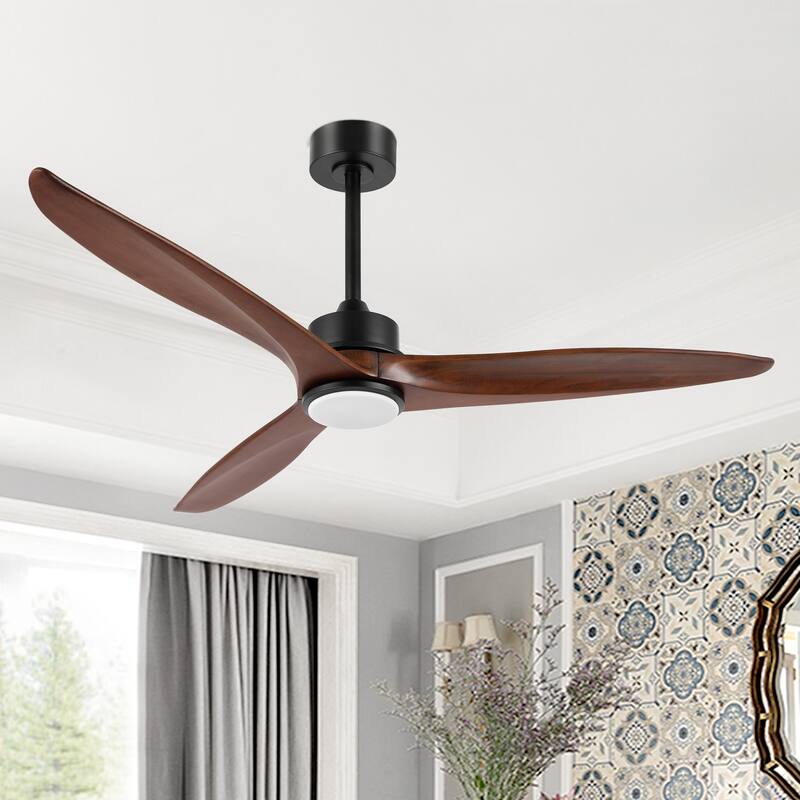 GetLedel 52-in Solid Wood Propeller LED Ceiling Fan with Remote and Light - Black/Walnut