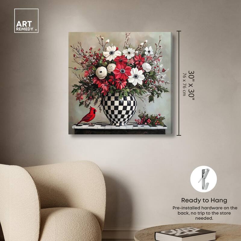 Checkerboard Vase Blooms I Canvas by Art Remedy, Gallery Wrapped