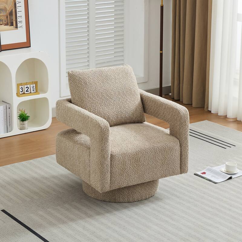 Roomfitters 29.13" Square Swivel Accent Chair, Modern Open Back Boucle Lounge Club Chair, 360° Rotation