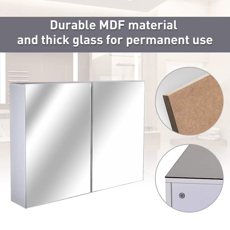 HOMCOM Double Door Wall Mounted Bathroom Mirror Medicine Cabinet with Modern Design, Large Storage, & Quiet Hinges - 23.5*31.5*6