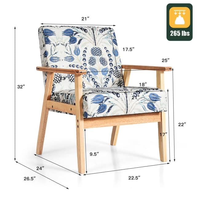 Modern Accent Armchair Fabric Lounge Chair with Rubber Wood Leg - 25" x 26.5" x 32"(L x W x H)