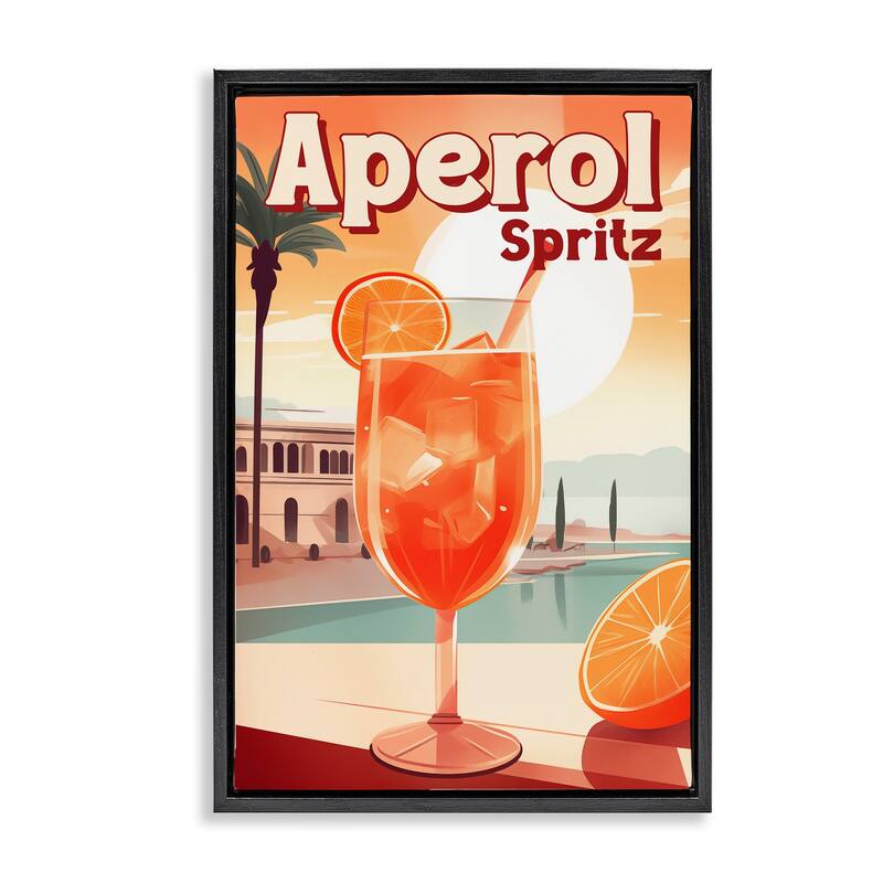 Stupell Bright Tropical Aperol Spritz Framed Floater Canvas Wall Art Design By Andreas Magnusson - 17 x 25 - Black