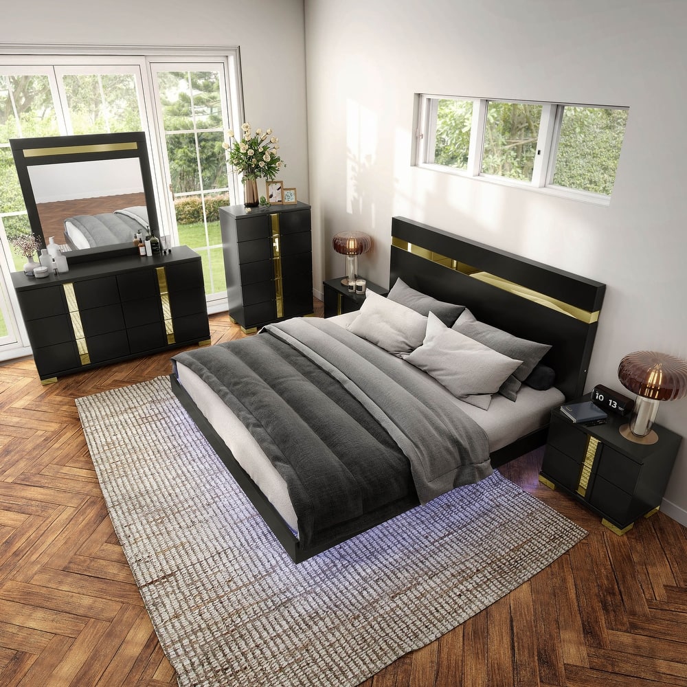 Furniture of America Halifax Modern 6-Piece Wood Platform Bedroom Set with Underbed LED